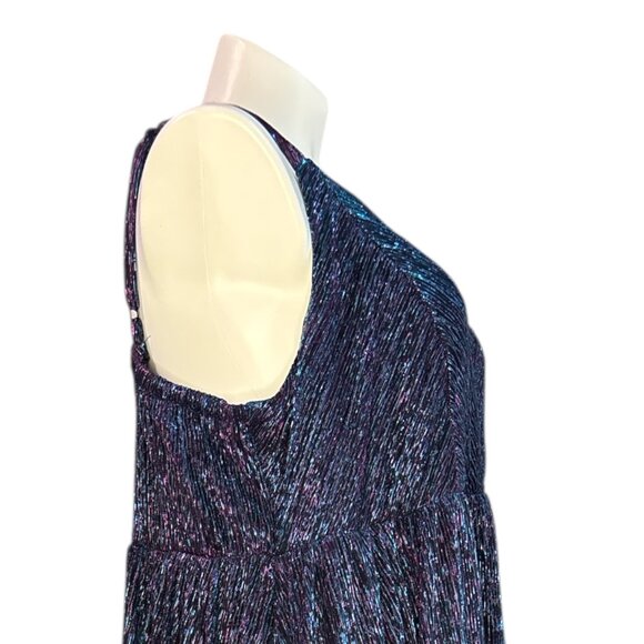 TORRID Tea Length Fluted Dress Size 4x Multicolor Metallic Thread Plisse Pleated - Picture 9 of 16